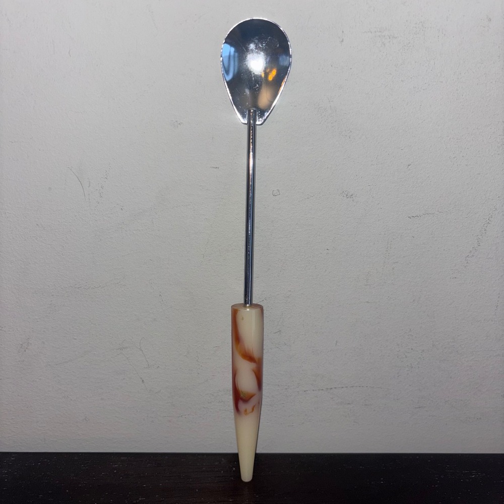 Vintage | MCM‎ | Bakelite Marbled Amber | Iced Tea/Cocktail/Milkshake Spoon | 9"